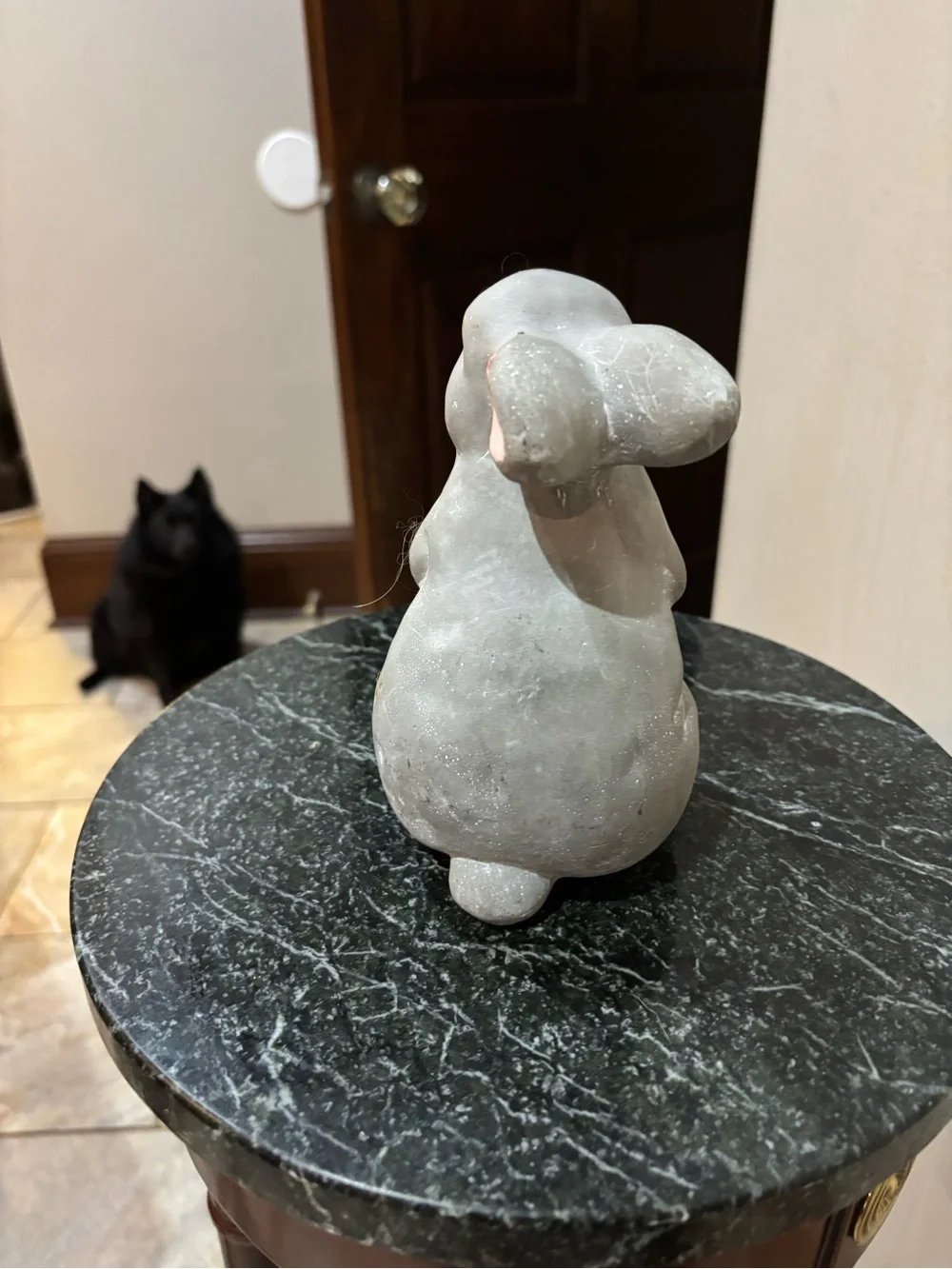 Gray Bunny Figurine with Pink Ear Accent for Small Pet Displays